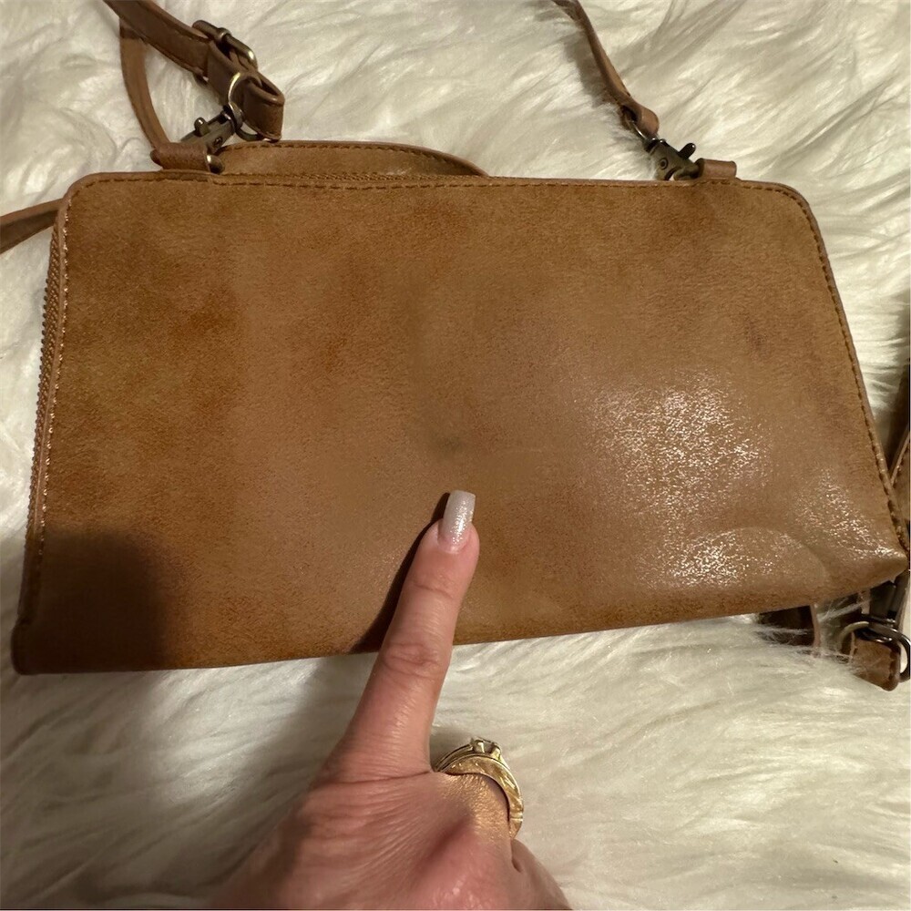 Joy‎ Susan Brushed Crossbody Convertible Wristlet Suede Vegan Leather Brown - Picture 11 of 11